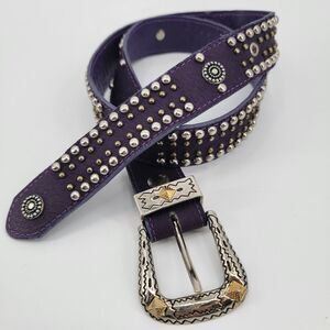 Jana Newmark Womens Purple Genuine Leather Concho Studded Southwestern Belt 29"